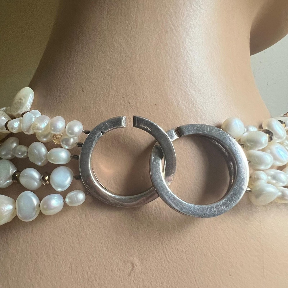 Pearl Rutilated Quartz White 18" Multi-Strand Statement Necklace - Picture 4 of 6